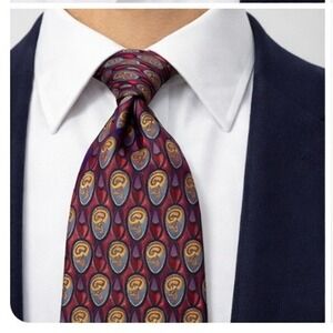 GUCCI 100% Silk Tie Burgundy Gold Horse Bit Motif Made in Italy Subtle Luxury